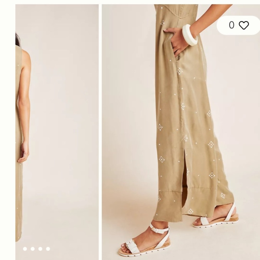 Anthropologie Sancia Carmela Wide-Leg Jumpsuit. Size: S. Tan & White - Picture 4 of 13